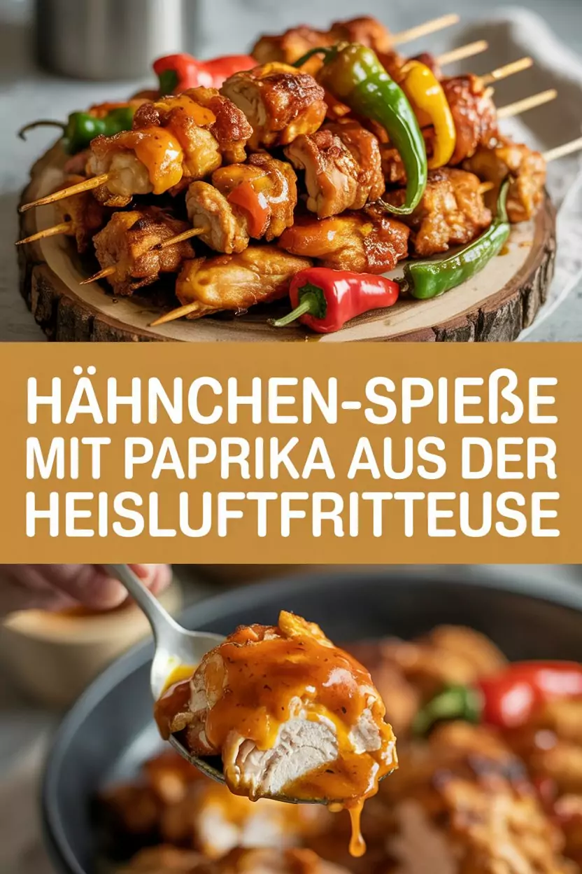 Hähnchen-Spieße mit Paprika aus der Heißluftfritteuse