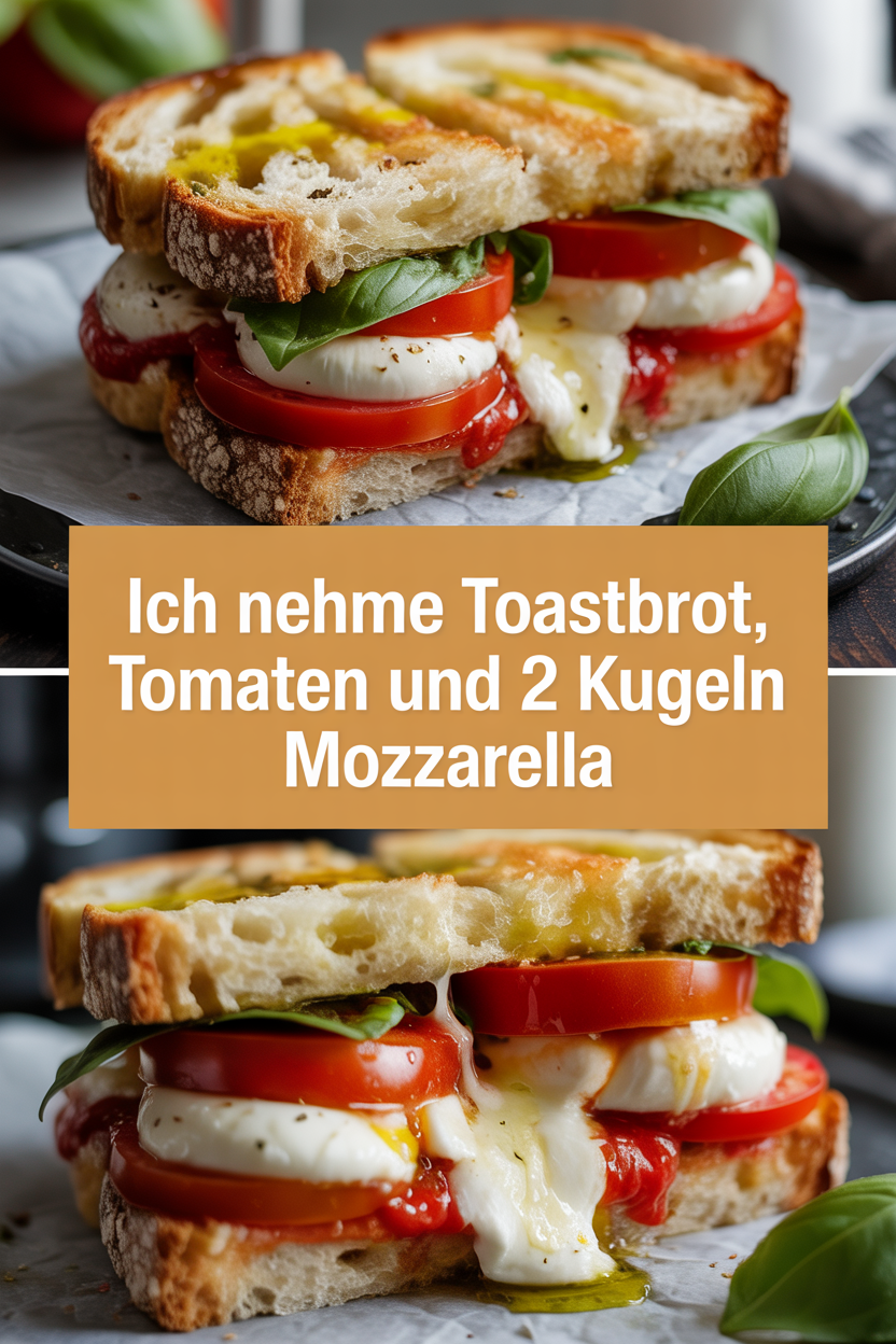 Ich nehme Toastbrot, Tomaten und 2 Kugeln Mozzarella