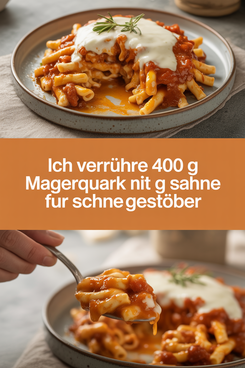 Ich verrühre 400 g Magerquark mit 250 g Sahne fur Schneegestöber