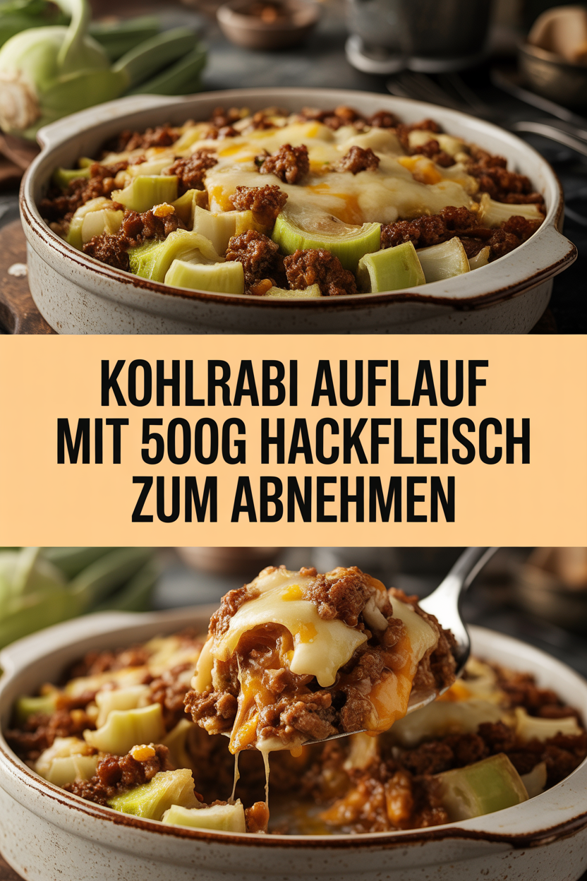 Kohlrabi Auflauf mit 500g Hackfleisch zum Abnehmen