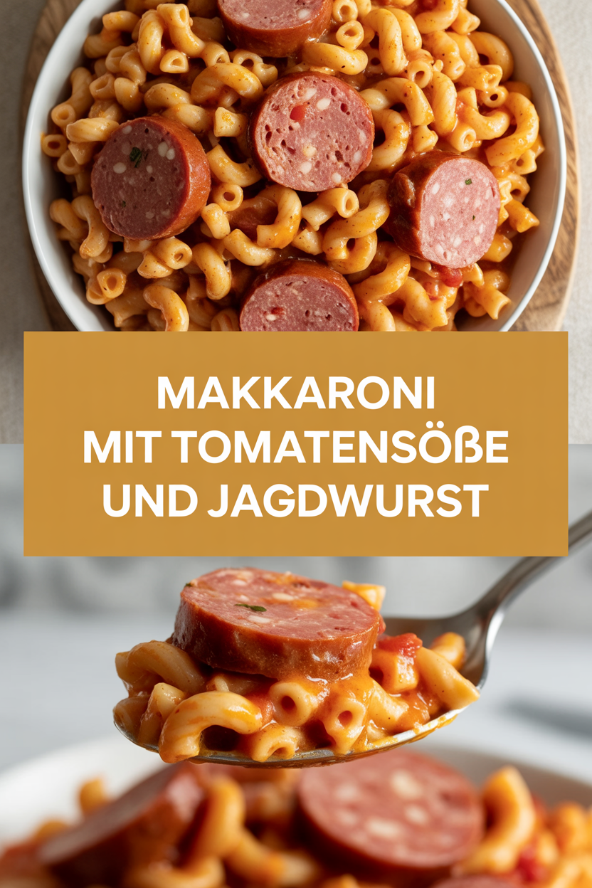 Makkaroni mit Tomatensoße und Jagdwurst