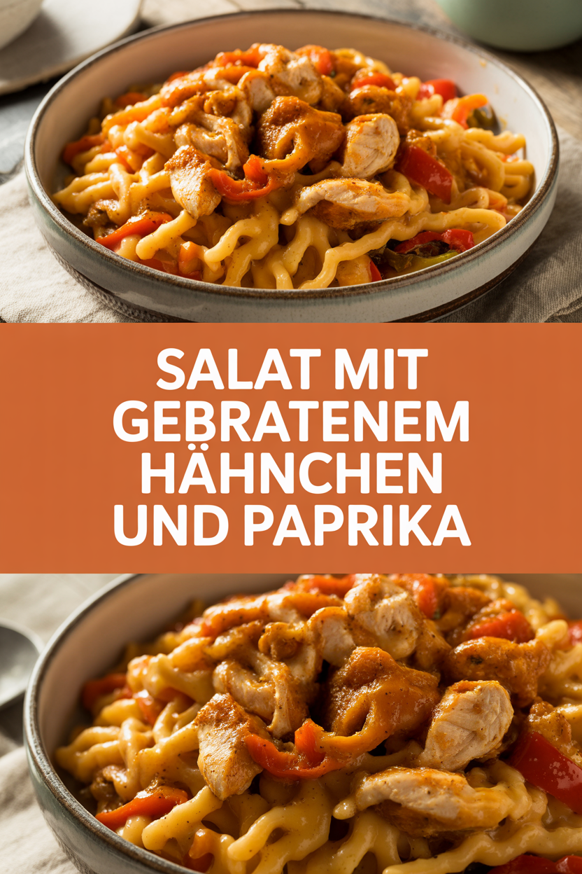 Salat mit gebratenem Hähnchen und Paprika