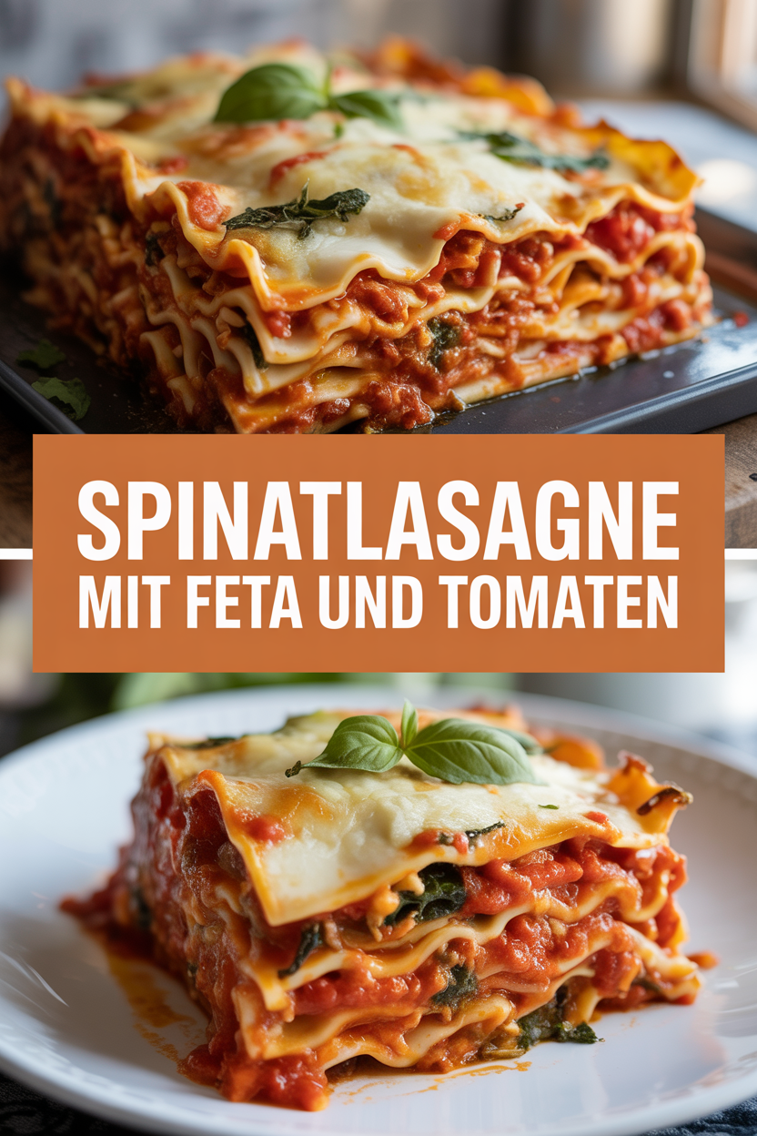 Spinatlasagne mit Feta und Tomaten