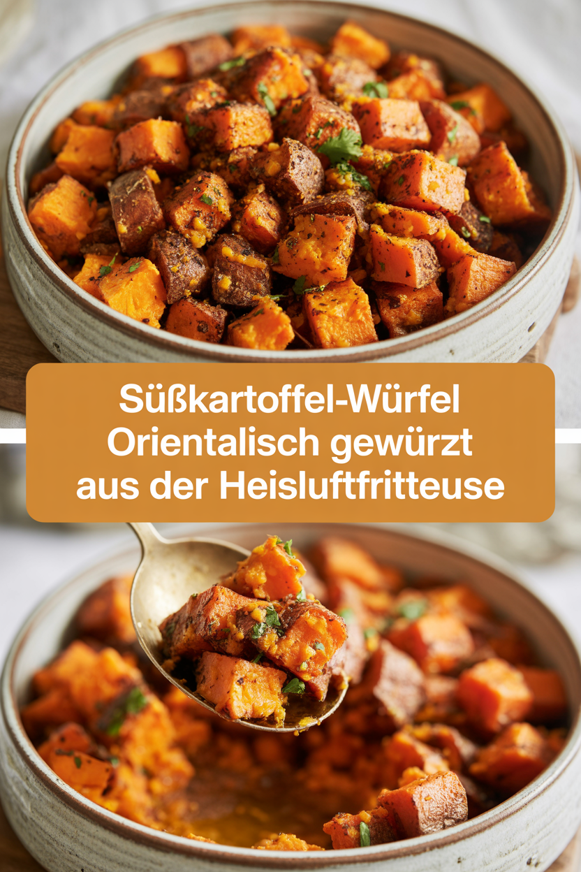 Süßkartoffel-Würfel orientalisch gewürzt aus der Heißluftfritteuse