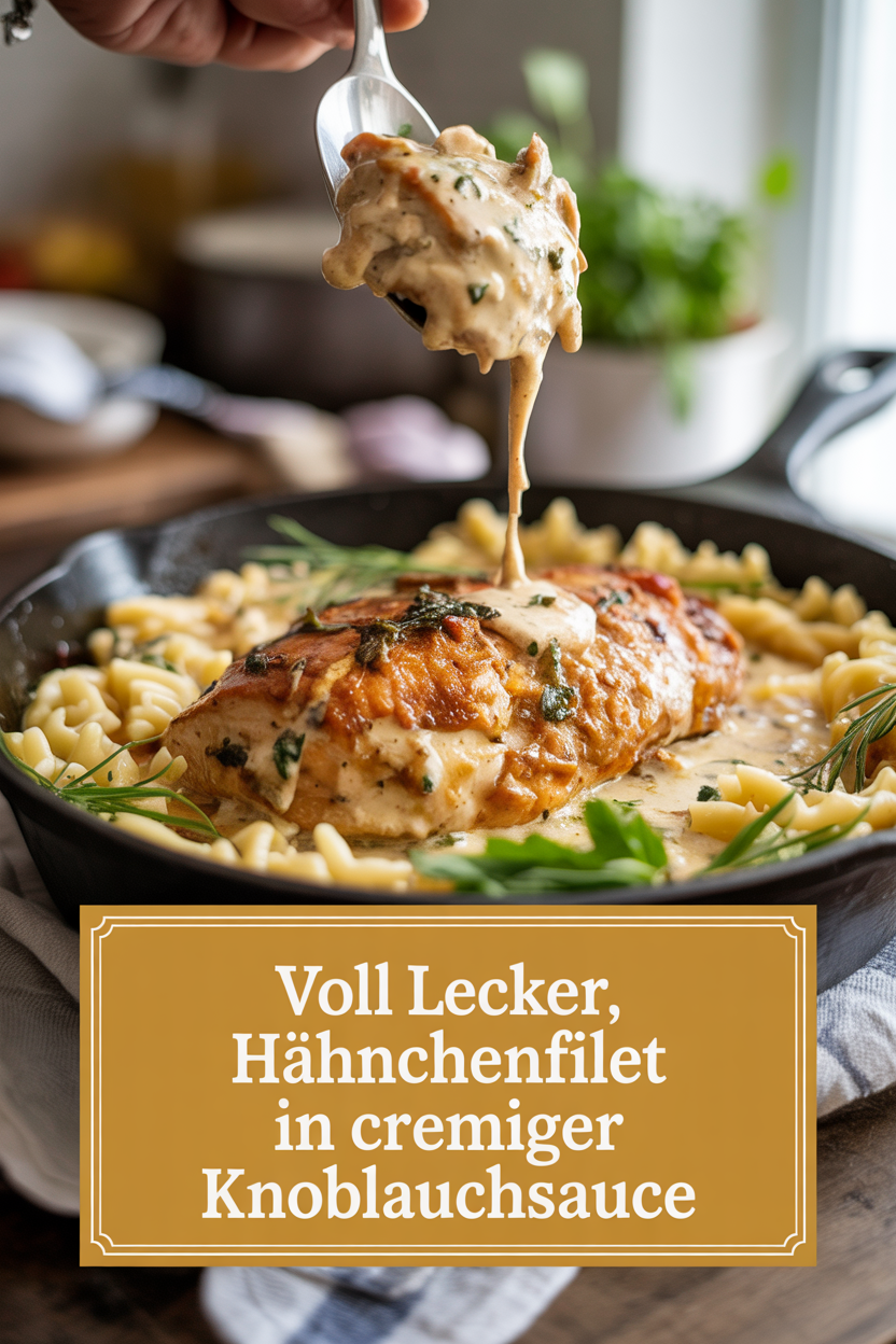 Voll lecker, Hähnchenfilet in cremiger Knoblauchsauce
