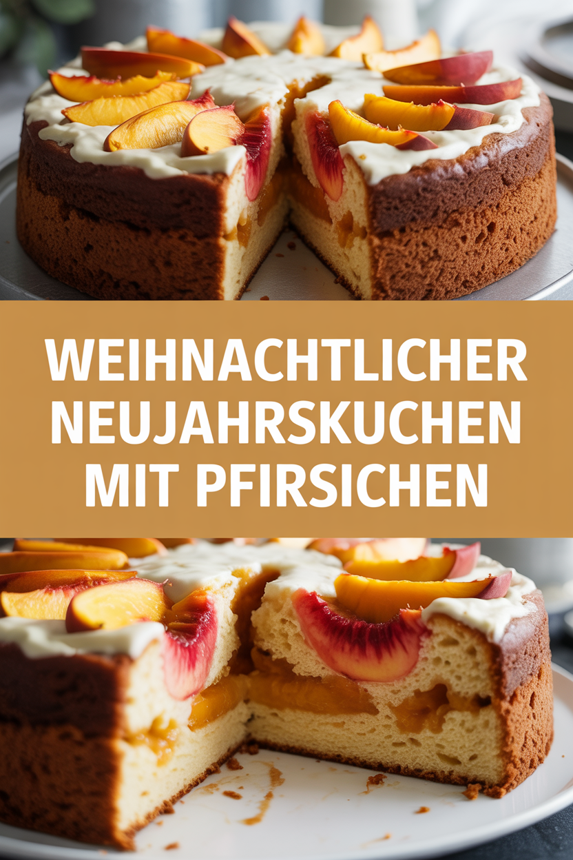 Weihnachtlicher Neujahrskuchen mit Pfirsichen