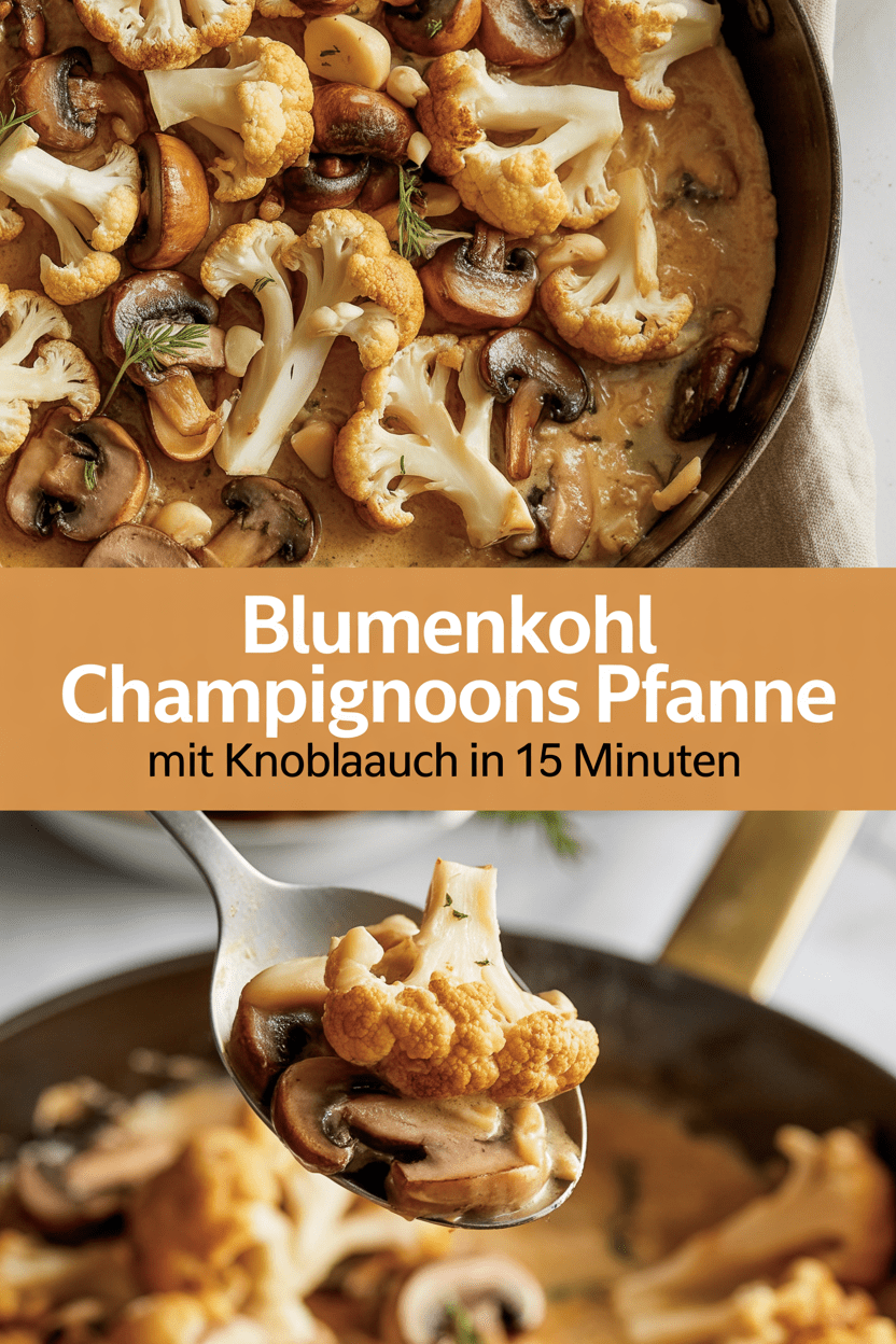 Blumenkohl Champignons Pfanne mit Knoblauch in 15 Minuten