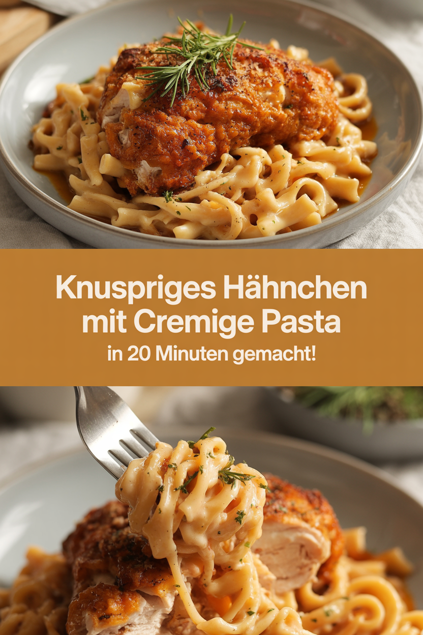 Knuspriges Hähnchen mit cremige Pasta in 20 Minuten gemacht!