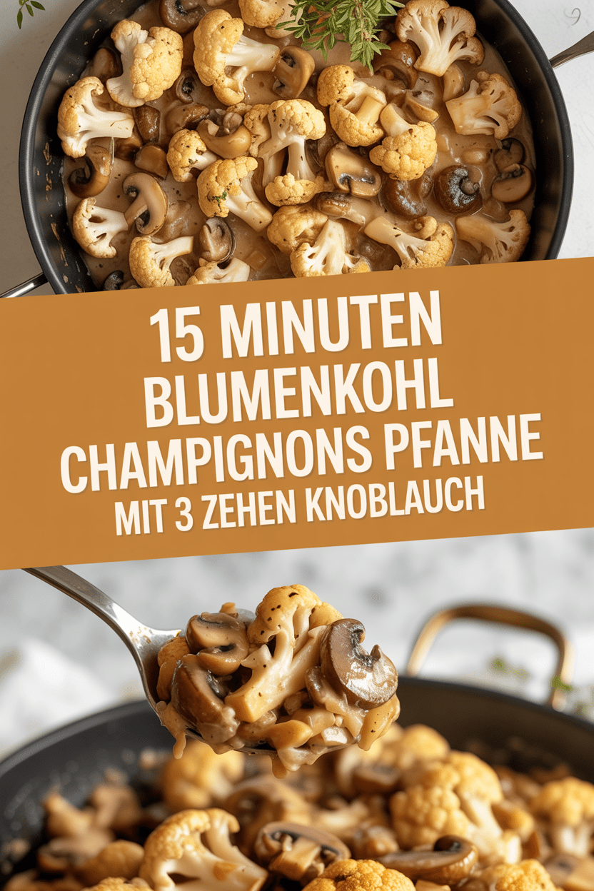 15 Minuten Blumenkohl Champignons Pfanne mit 3 Zehen Knoblauch