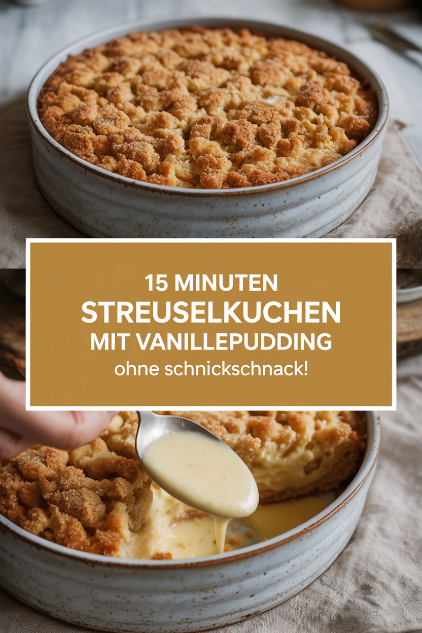 15 Minuten Streuselkuchen mit Vanillepudding ohne Schnickschnack!