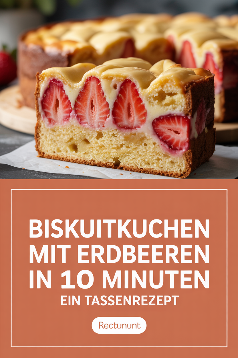 Biskuitkuchen mit Erdbeeren in 10 Minuten ein Tassenrezept