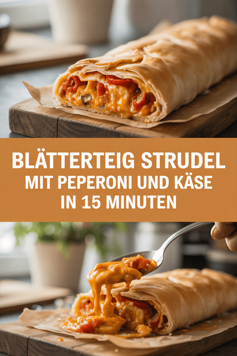 Blätterteig Strudel mit Peperoni und Käse in 15 Minuten