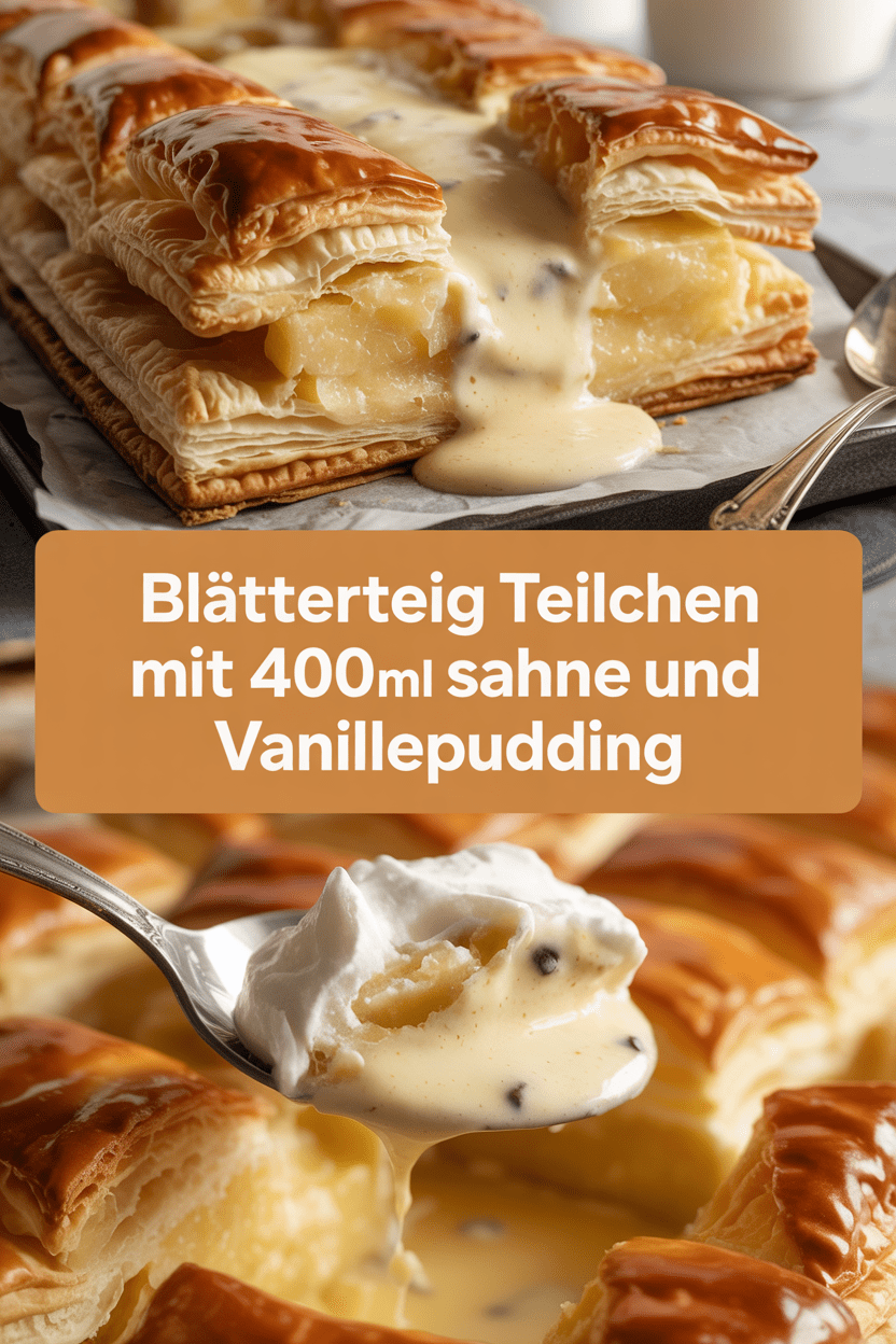 Blätterteig Teilchen mit 400ml Sahne und Vanillepudding