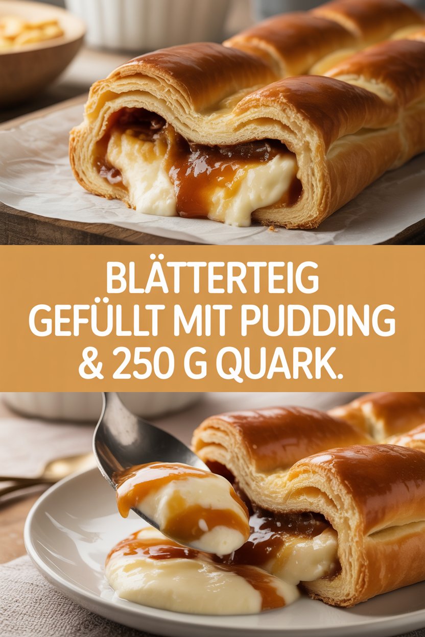Blätterteig gefullt mit Pudding & 250 g Quark