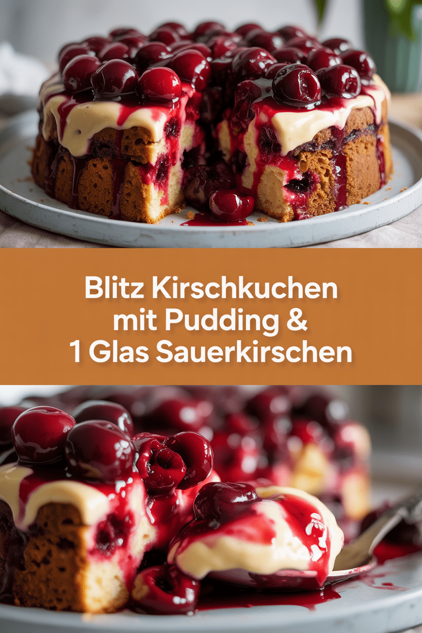Blitz Kirschkuchen mit Pudding & 1 Glas Sauerkirschen