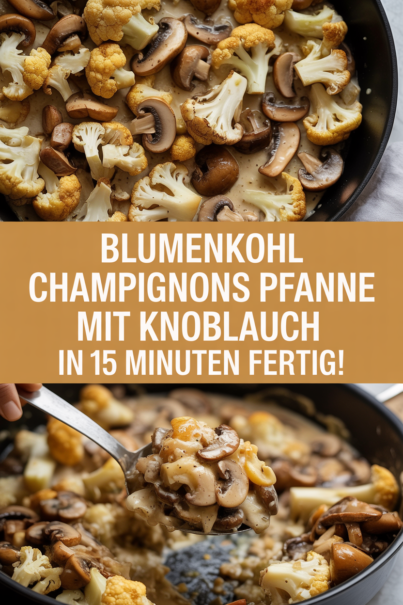 Blumenkohl Champignons Pfanne mit Knoblauch in 15 Minuten fertig!