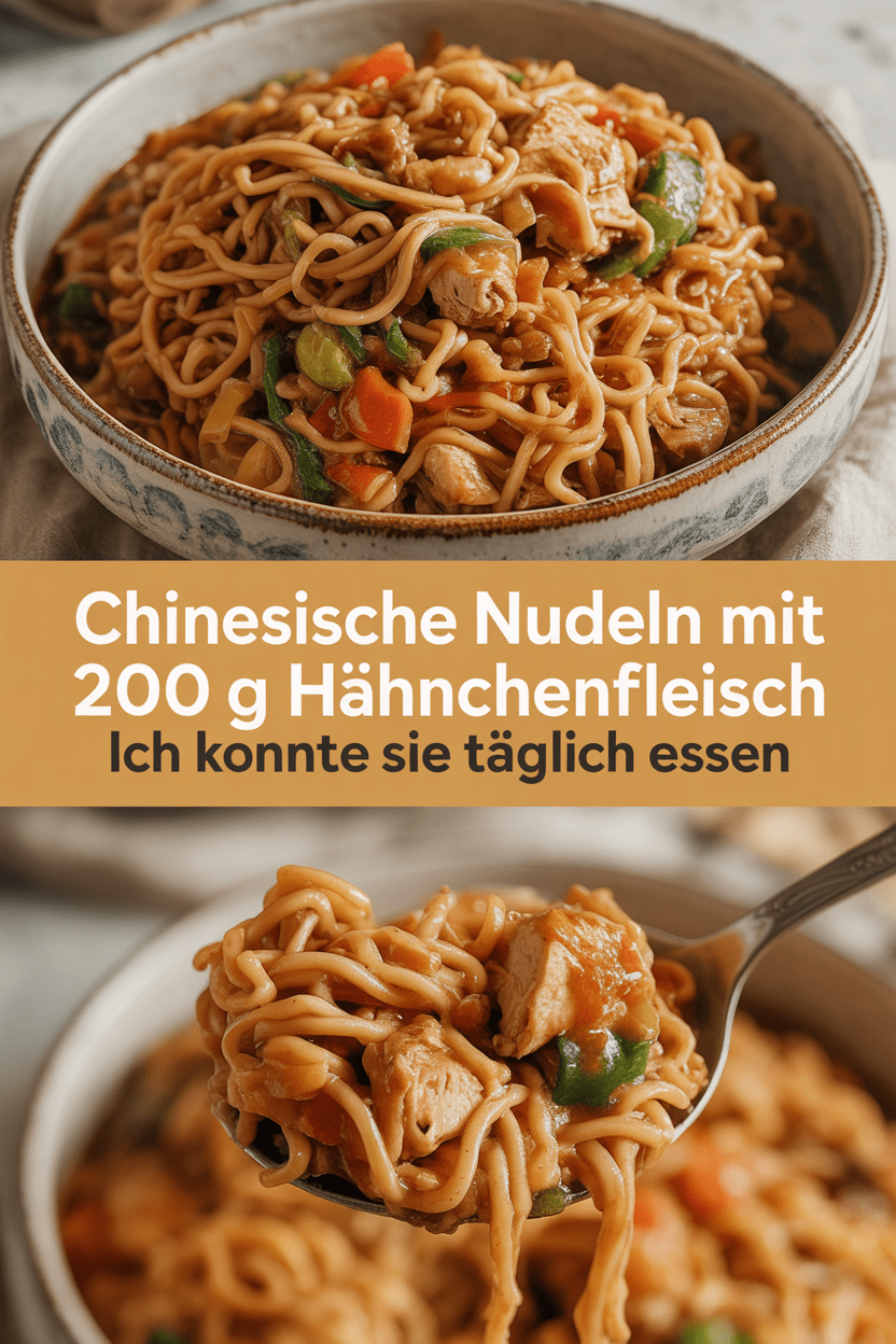 Chinesische Nudeln mit 200 g Hähnchenfleisch Ich konnte sie täglich essen