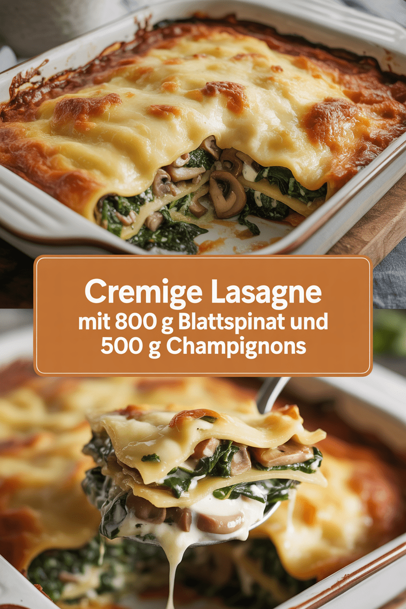 Cremige Lasagne mit 800 g Blattspinat und 500 g Champignons