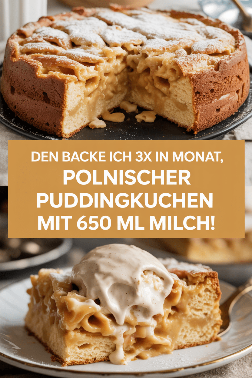 Den backe ich 3x in Monat, Polnischer Puddingkuchen mit 650 ml Milch!