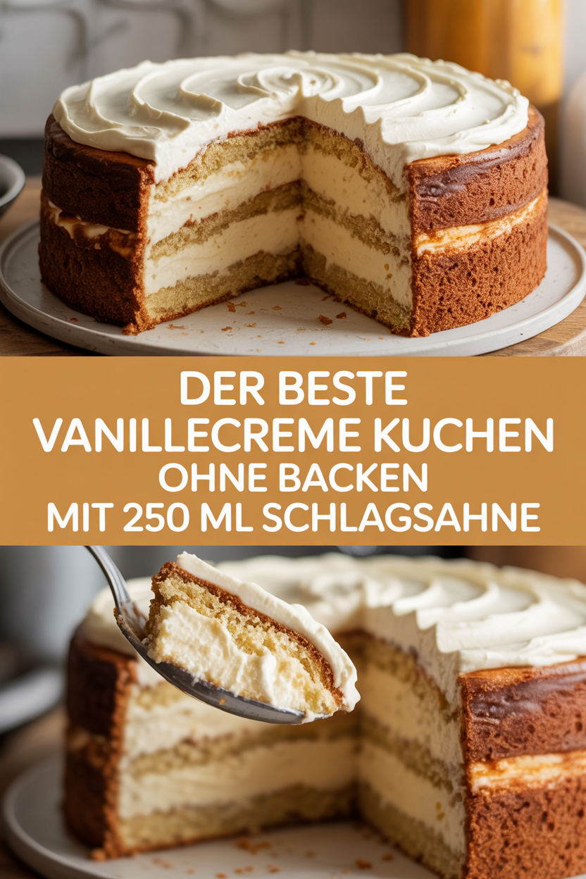 Der beste Vanillecreme Kuchen ohne Backen mit 250 ml Schlagsahne