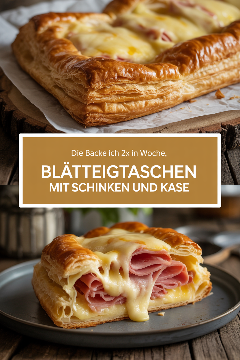 Die backe ich 2x in Woche, Blätterteigtaschen mit Schinken und Kase