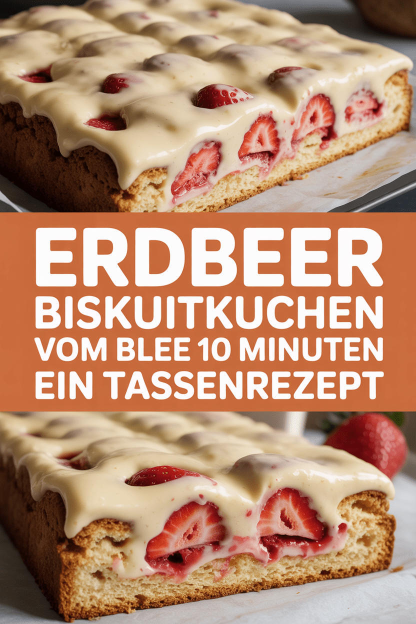 Erdbeer Biskuitkuchen vom Blech in 10 Minuten ein Tassenrezept