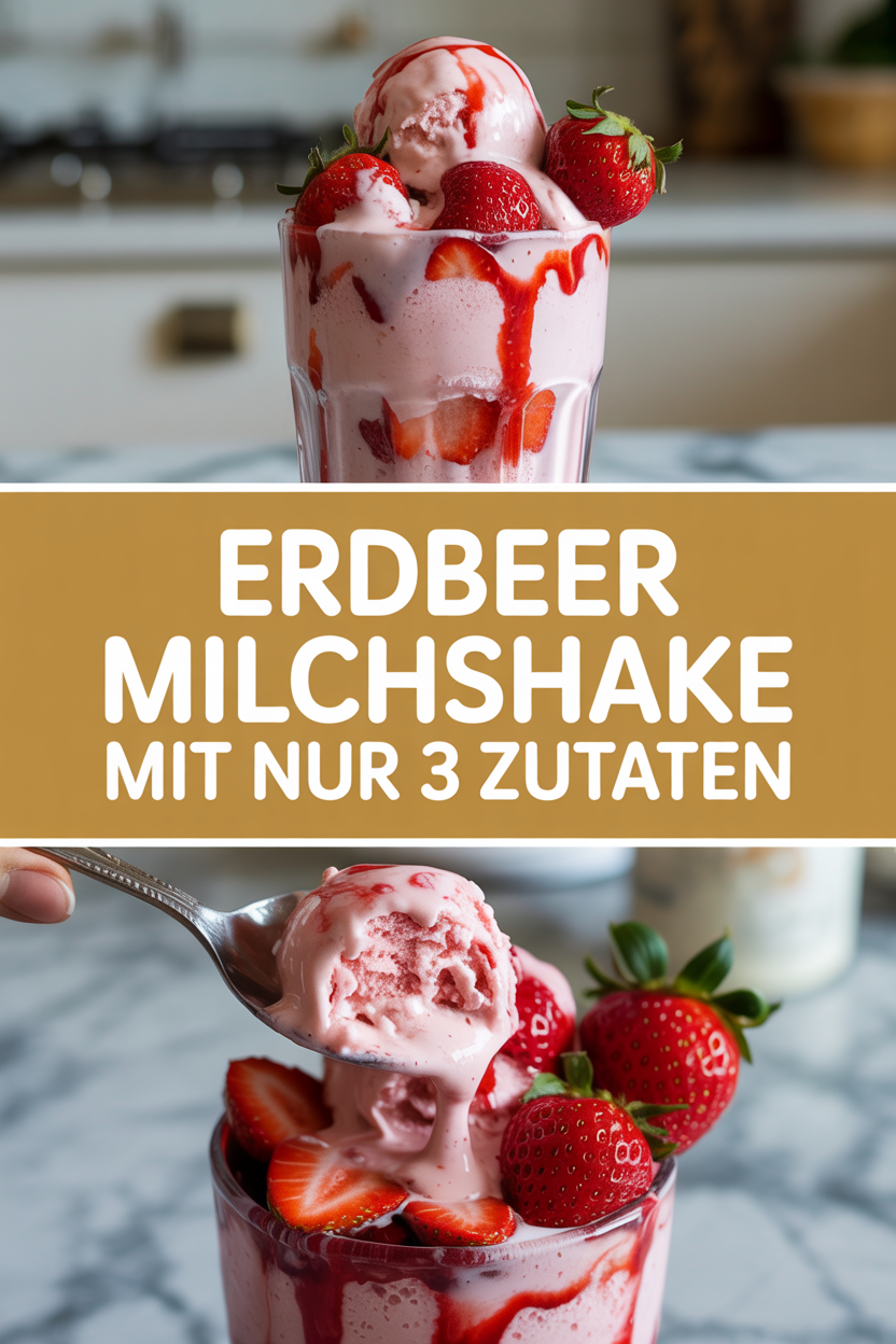 Erdbeer Milchshake mit nur 3 Zutaten