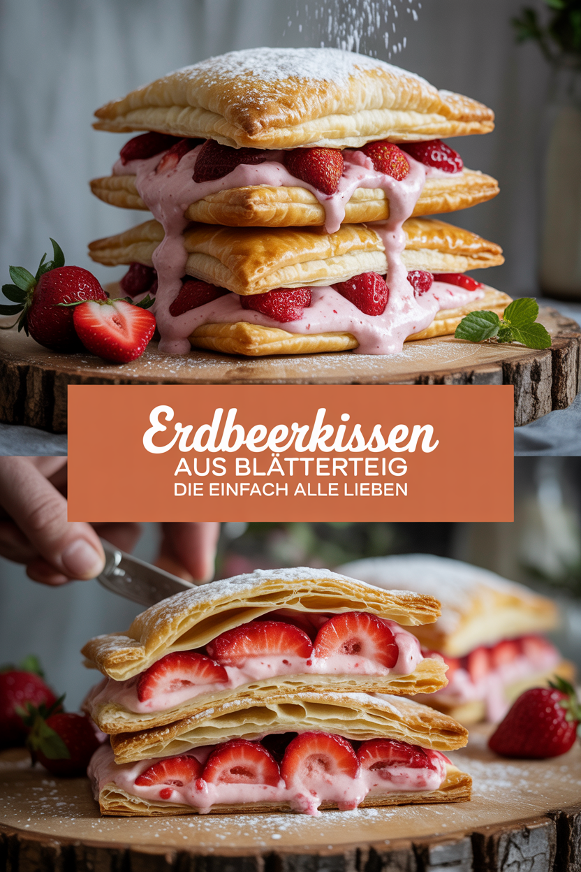 Erdbeerkissen aus Blätterteig die einfach alle lieben