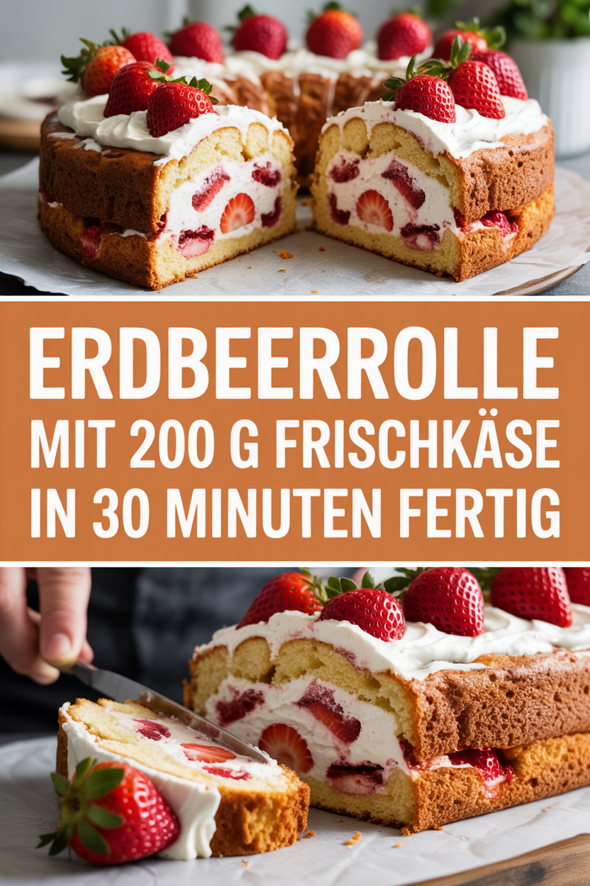 Erdbeerrolle mit 200 g Frischkäse in 30 Minuten fertig
