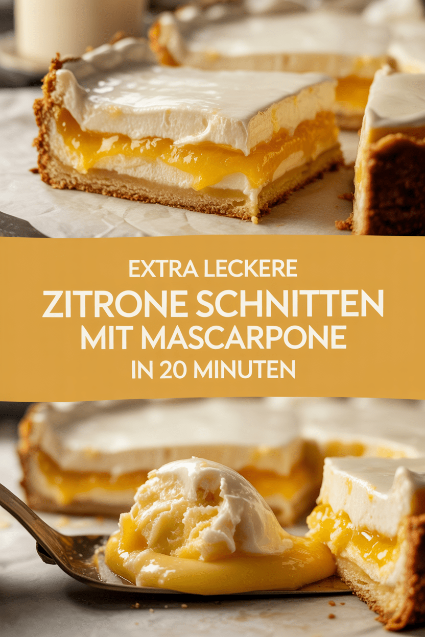 Extra leckere Zitrone Schnitten mit Mascarpone in 20 Minuten