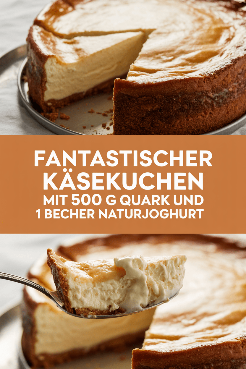 Fantastischer Käsekuchen mit 500 g Quark und 1 Becher Naturjoghurt