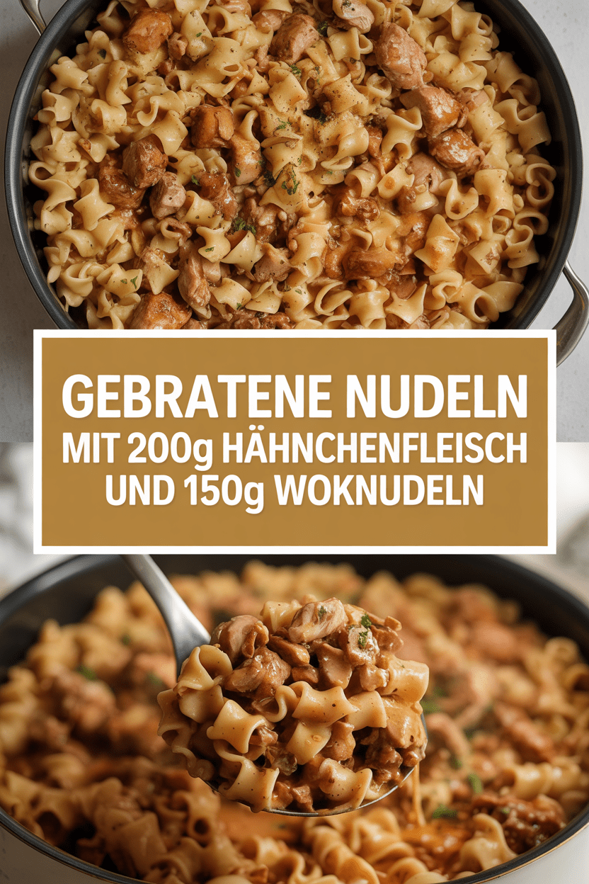 Gebratene Nudeln mit 200g Hähnchenfleisch und 150g Woknudeln