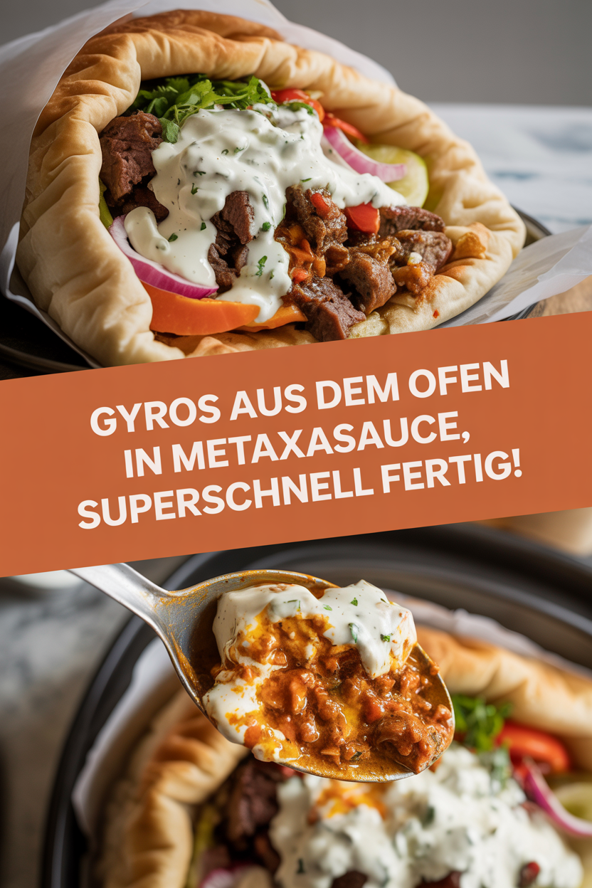 Gyros aus dem Ofen in Metaxasauce, superschnell fertig!