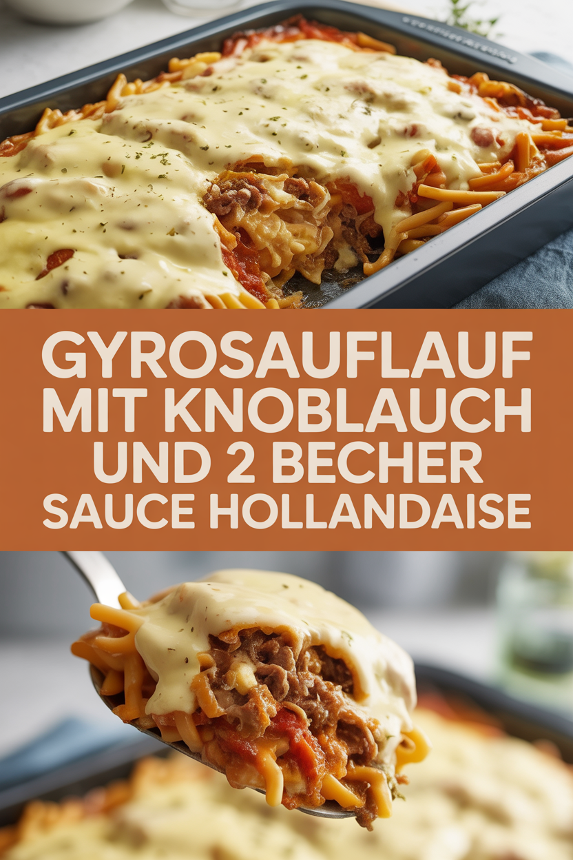 Gyrosauflauf mit Knoblauch und 2 Becher Sauce Hollandaise