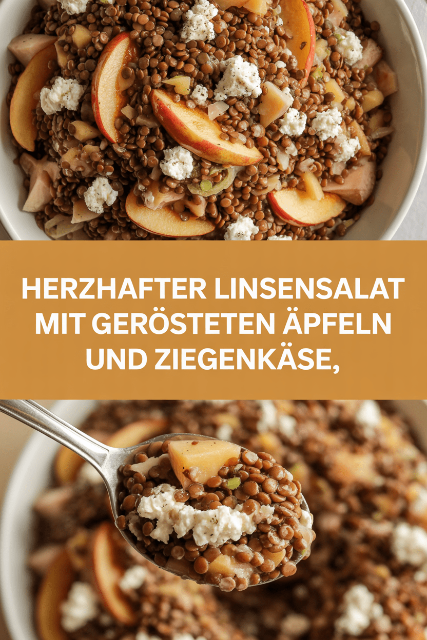 Herzhafter Linsensalat mit gerösteten Äpfeln und Ziegenkäse