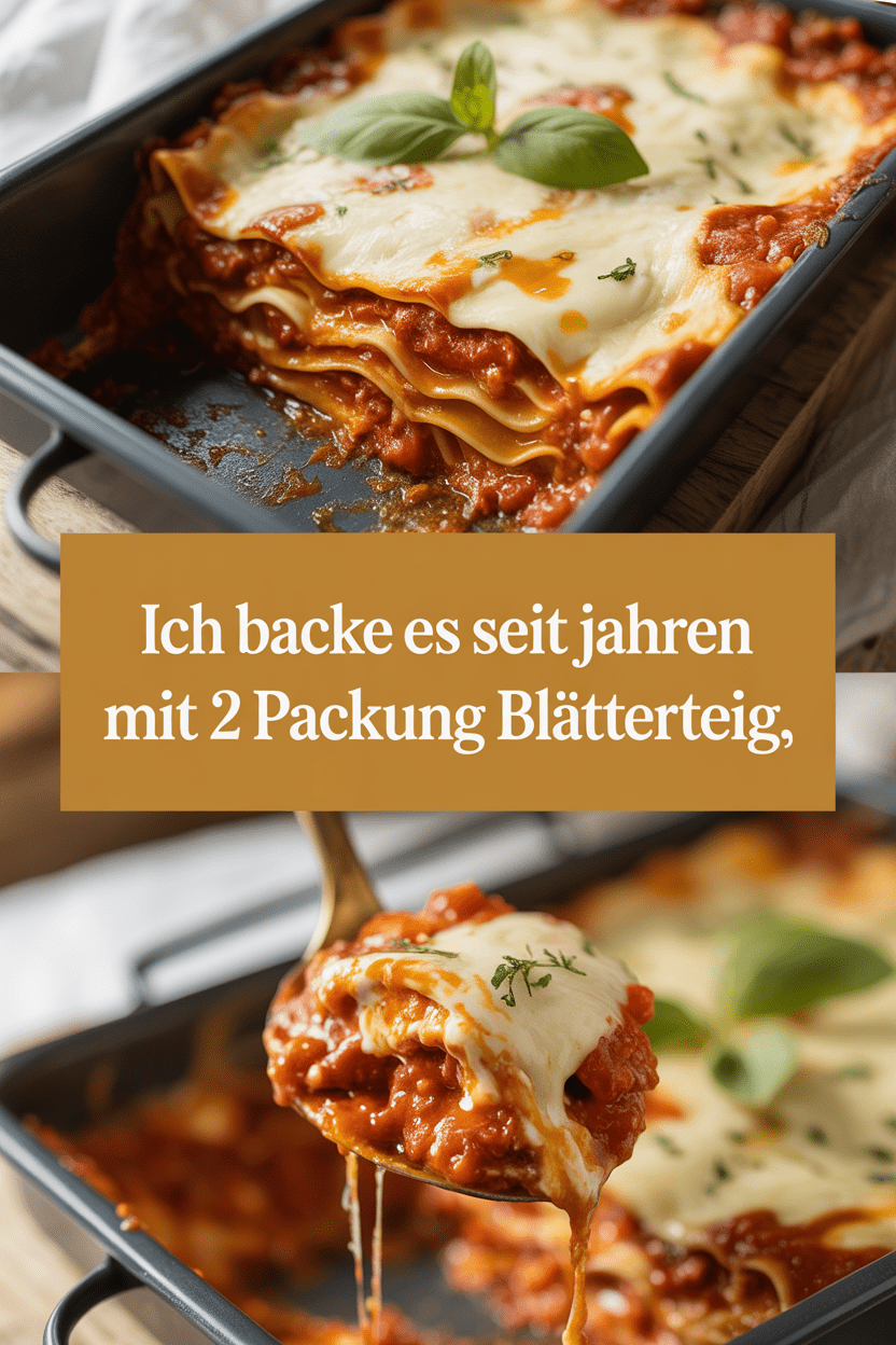 Ich backe es seit Jahren mit 2 Packung Blätterteig