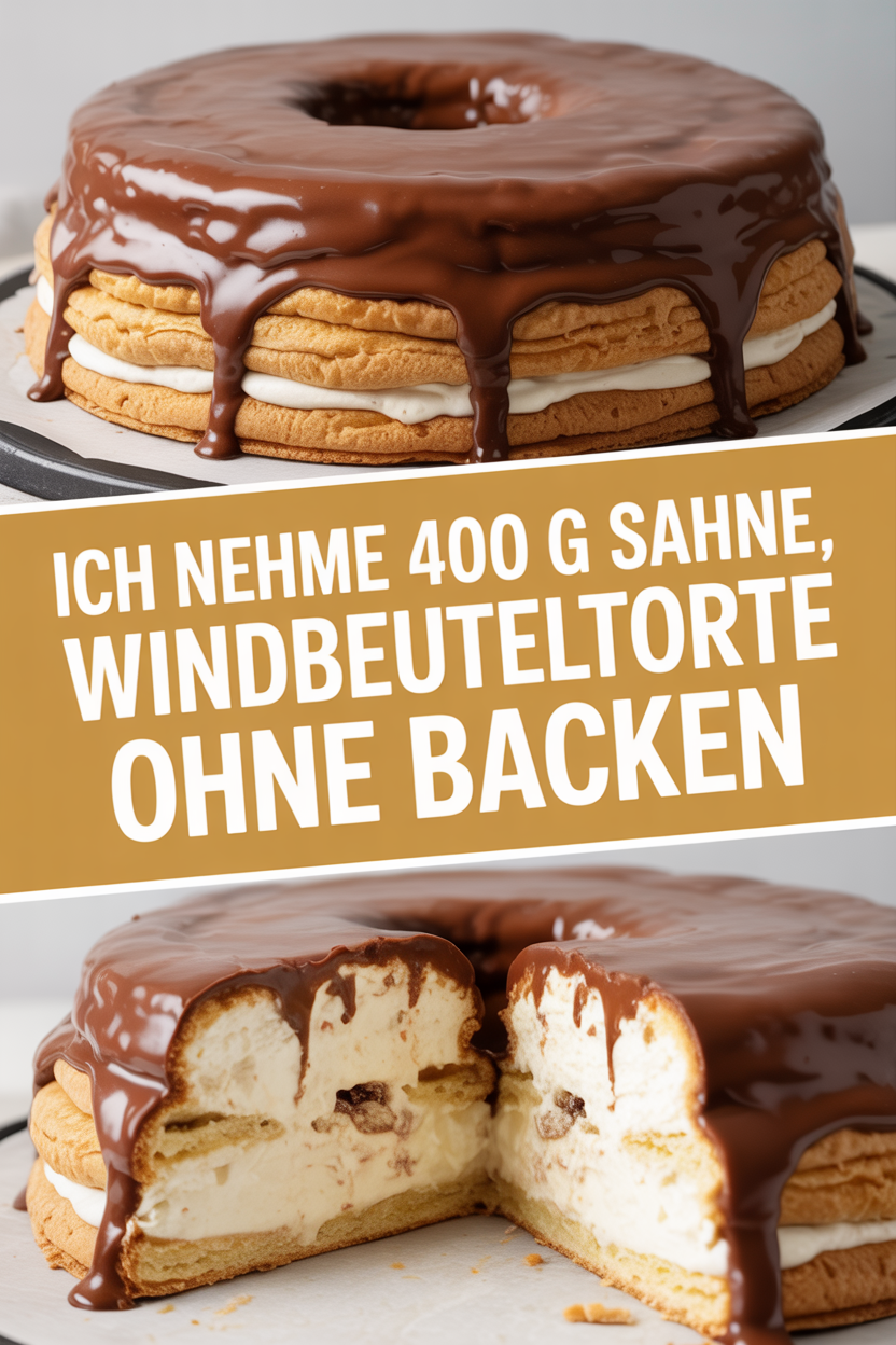 Ich nehme 400 g Sahne, Windbeuteltorte ohne backen