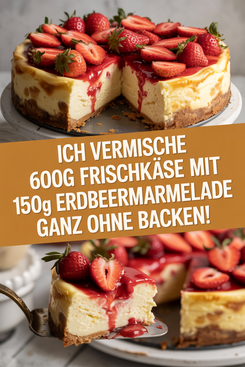 Ich vermische 600g Frischkäse mit 150g Erdbeermarmelade ganz ohne backen!