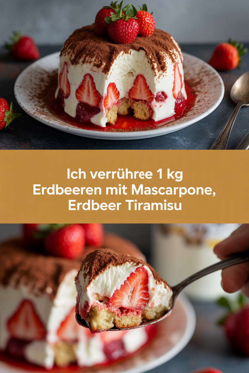 Ich verrühre 1 kg Erdbeeren mit Mascarpone, Erdbeer Tiramisu