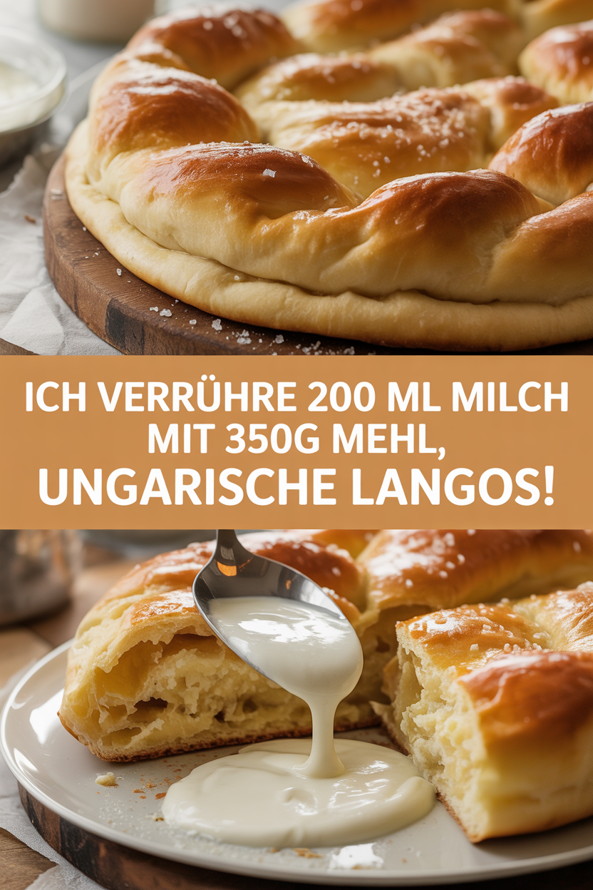 Ich verrühre 200 ml Milch mit 350g Mehl, Ungarische Langos!