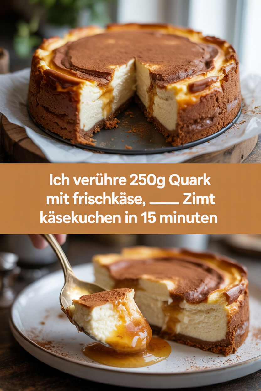 Ich verühre 250g Quark mit Frischkäse, Zimt Käsekuchen in 15 Minuten