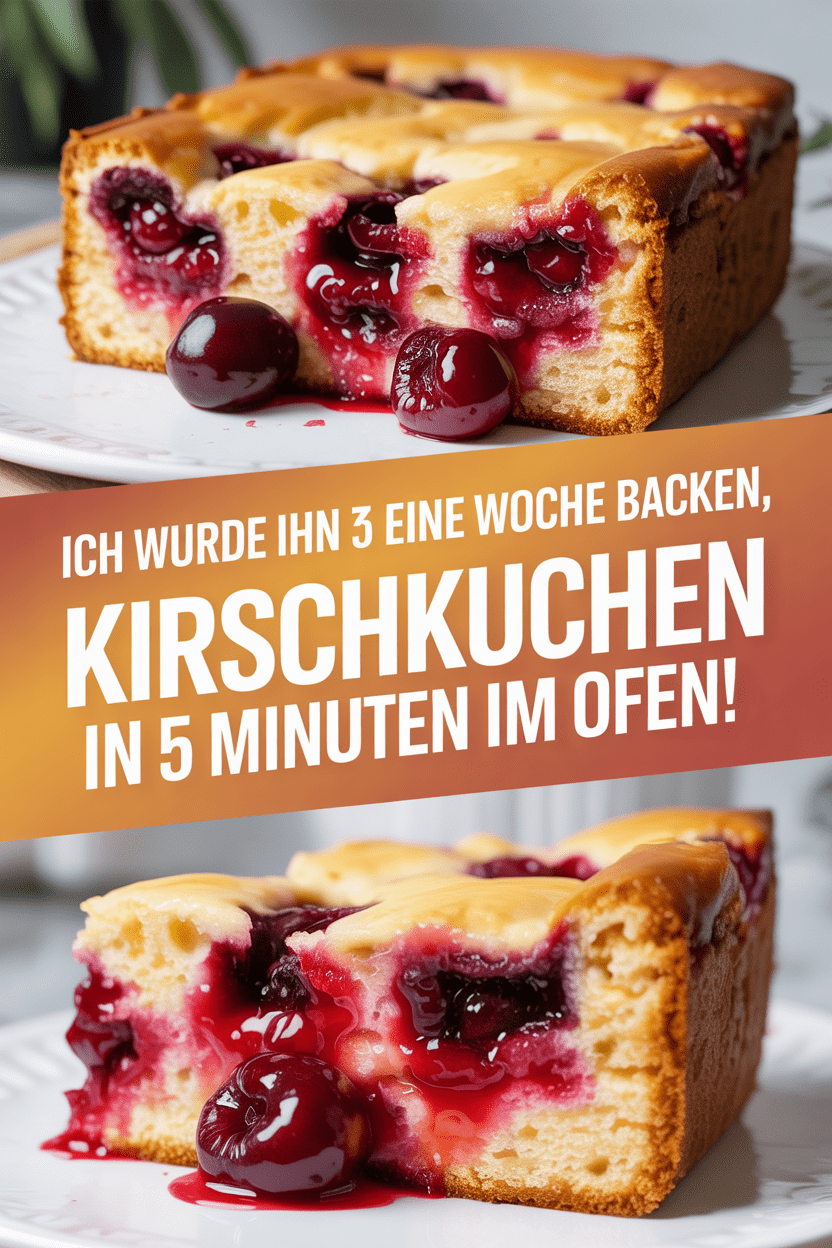 Ich wurde ihn 3x in eine Woche backen, Kirschkuchen in 5 Minuten im Ofen!