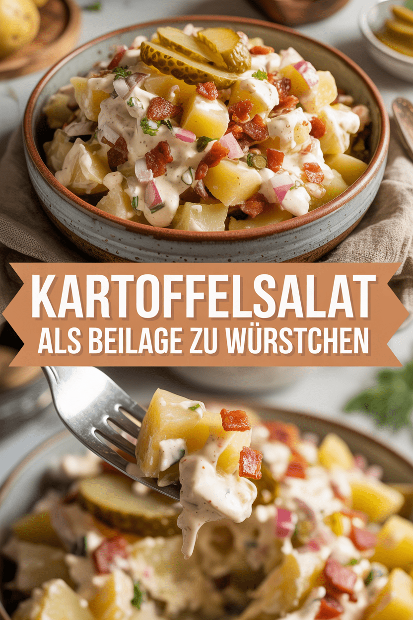 Kartoffelsalat als Beilage zu Würstchen