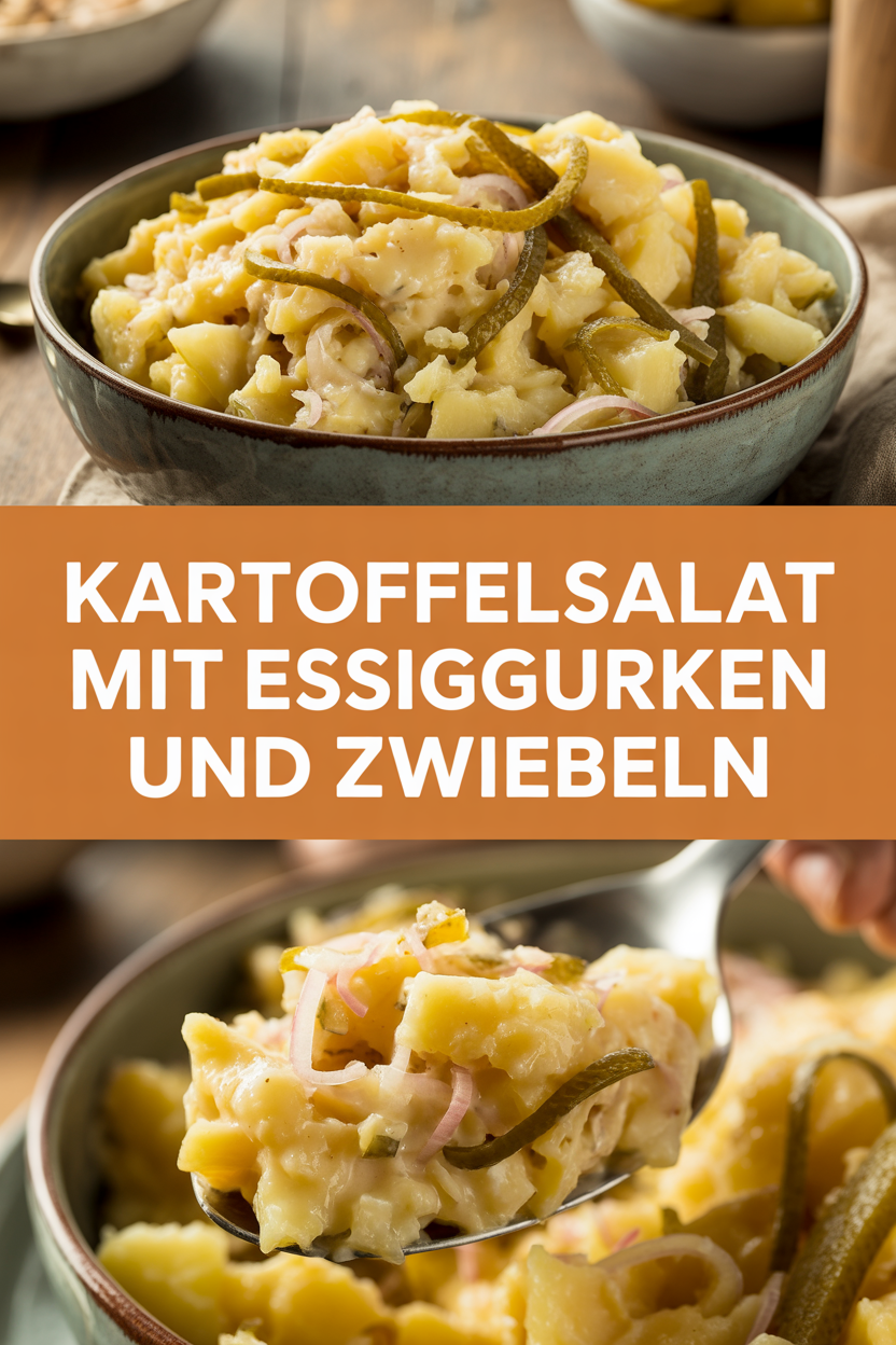 Kartoffelsalat mit Essiggurken und Zwiebeln