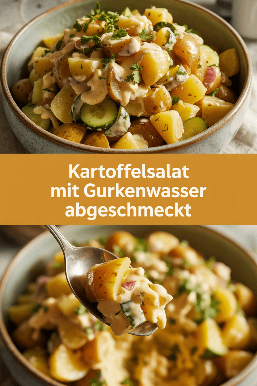 Kartoffelsalat mit Gurkenwasser abgeschmeckt