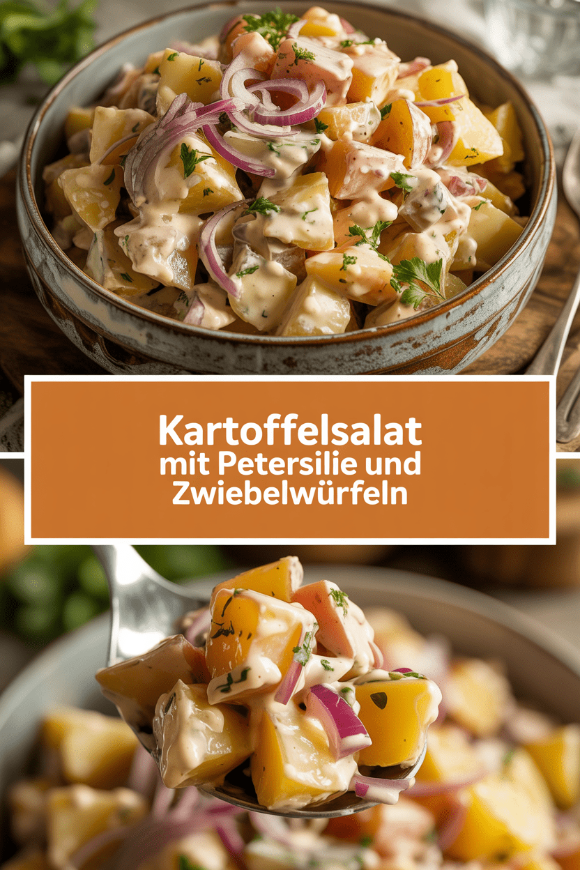 Kartoffelsalat mit Petersilie und Zwiebelwürfeln
