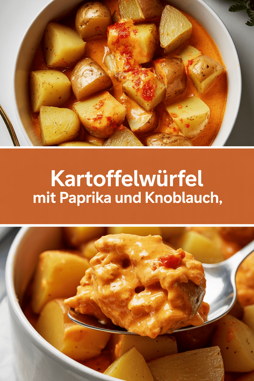 Kartoffelwürfel mit Paprika und Knoblauch