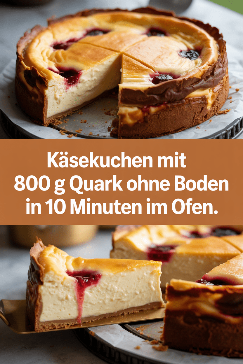 Käsekuchen mit 800 g Quark ohne Boden in 10 Minuten im Ofen