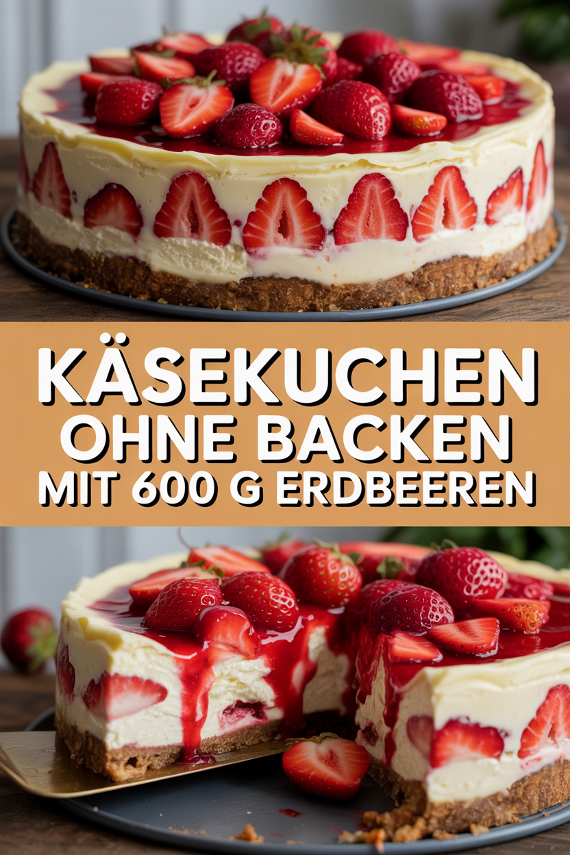 Käsekuchen ohne Backen mit 600 g Erdbeeren
