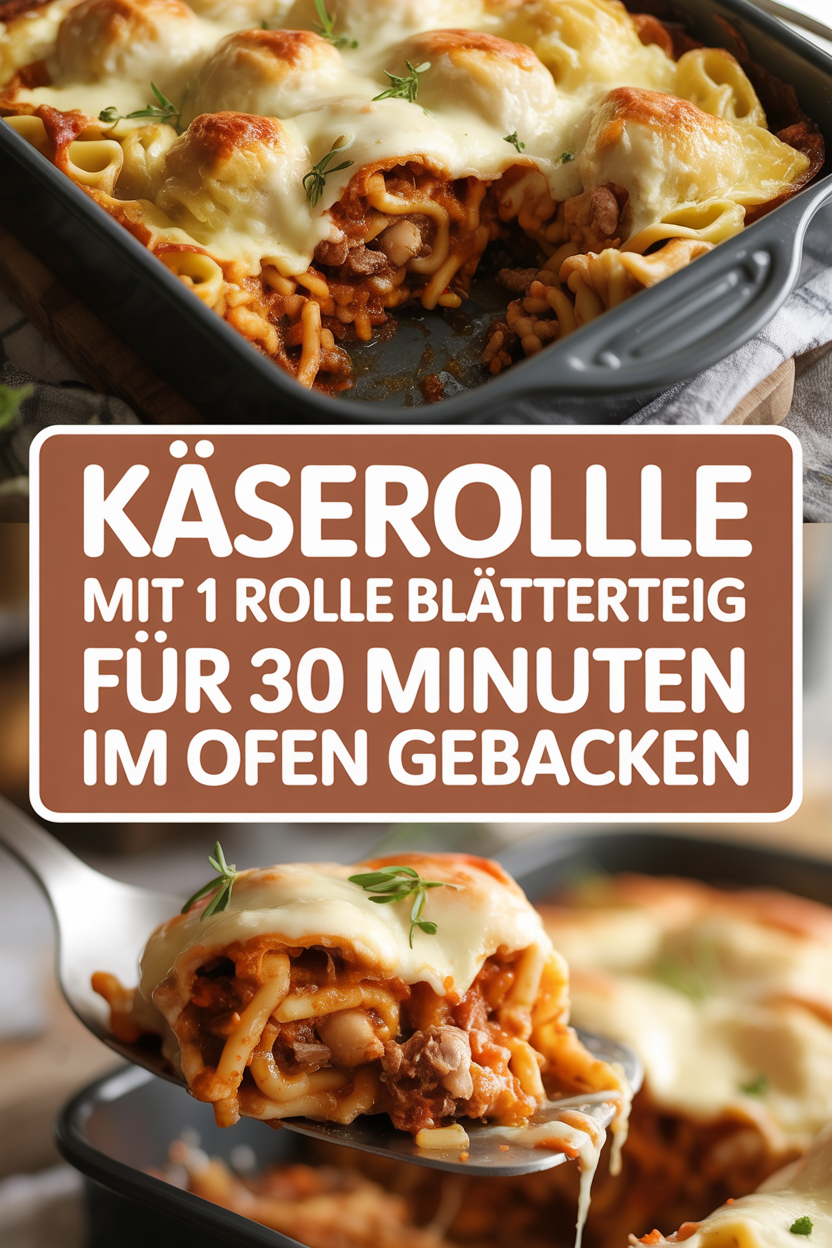Käserolle mit 1 Rolle Blätterteig für 30 Minuten im Ofen gebacken